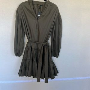 Maje brand new army green long sleeve mini dress with belt